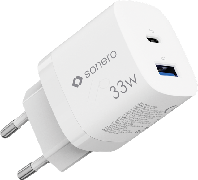 SON X-PS121 - USB-Ladegerät, 33 W, GaN, PD, 1x USB-C, 1x USB-A, weiß