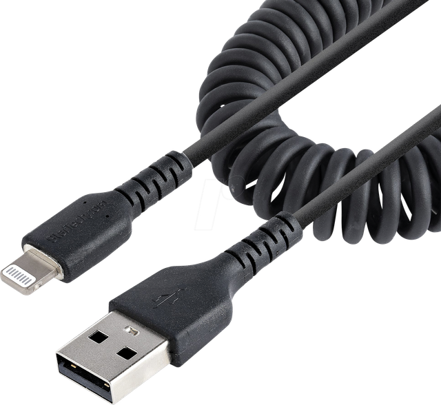 ST RUSB2ALT1MBC - Sync- & Ladekabel, USB-A > Lightning, 1 m, Spiralkabel, schwarz
