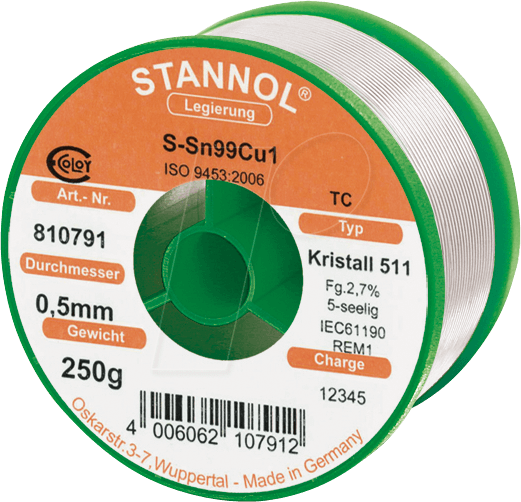 STA 511 TC 0,5 - Lötzinn bleifrei mit Kupferanteil,Ø 0,5 mm, 250 g