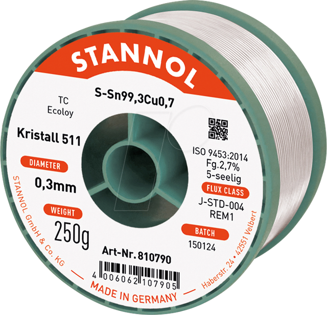 STA 511 TC 0,7 - Lötzinn bleifrei mit Kupferanteil,Ø 0,7 mm, 250 g