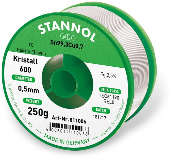 STA 600 TC 0,5 - Lötzinn bleifrei mit Kupferanteil,Ø 0,5 mm, 250 g