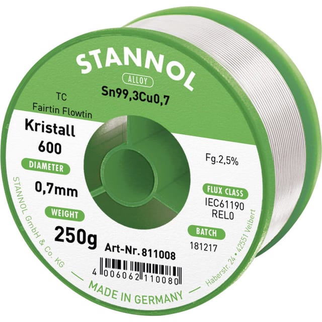 STA 600 TC 0,7 - Lötzinn bleifrei mit Kupferanteil,Ø 0,7 mm, 250 g