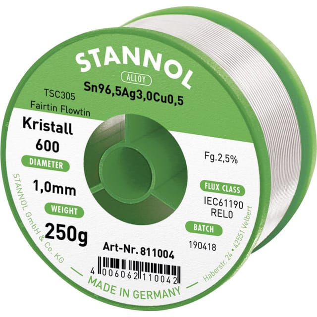 STA 600 TSC 1,0 - Lötzinn bleifrei mit Silber- und Kupferanteil,Ø 1,0 mm, 250 g