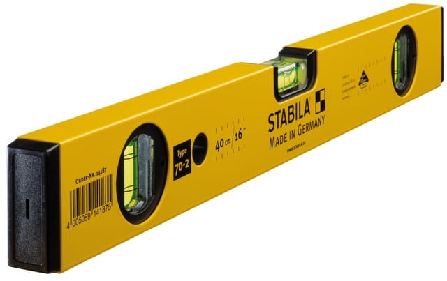 STABILA 14187 - Wasserwaage mit 2 Vertikal-Libellen, Type 70-2, 400 mm