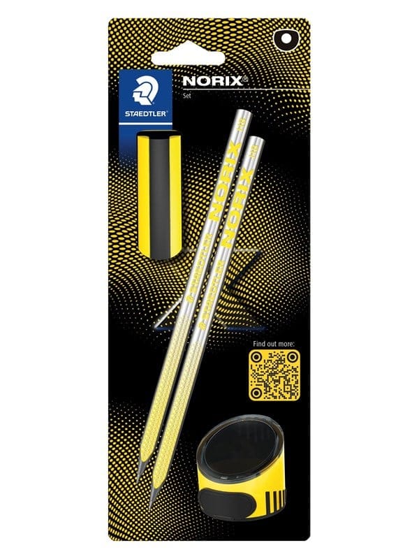 STAEDTLER 181SBK - Bleistift Härtegrad HB, Radierer, Dosenspitzer, schwarz/gelb