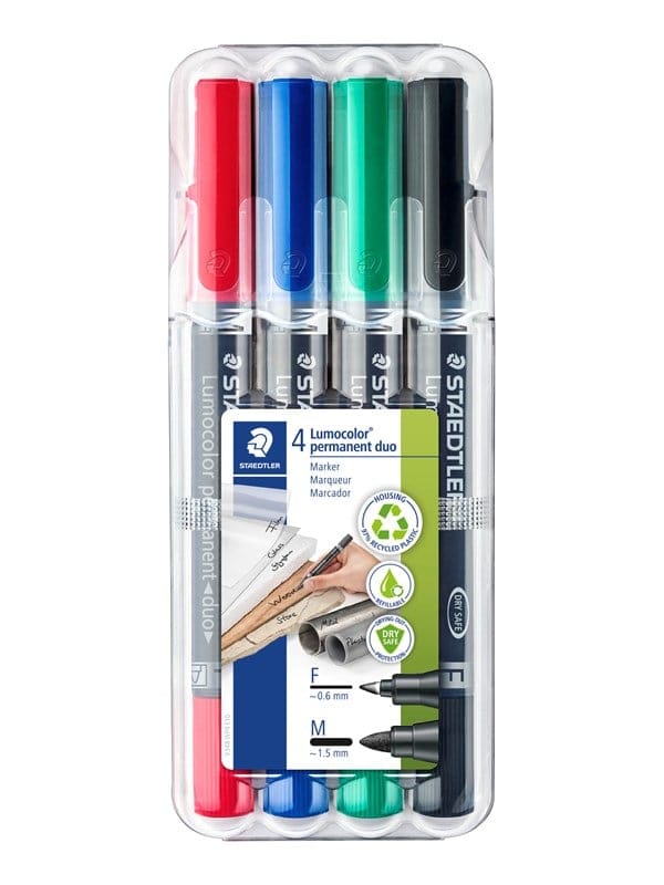 STAEDTLER 348C4 - Permanent Duo, F 0.6 mm & M 1.5 mm, Set, 4 Farben