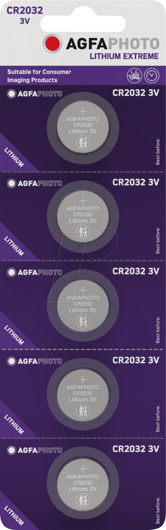 AGFA CR2032 X5 - Lithium-Knopfzelle, CR2032, 3V, 20,0x3,2 mm, 5er-Pack