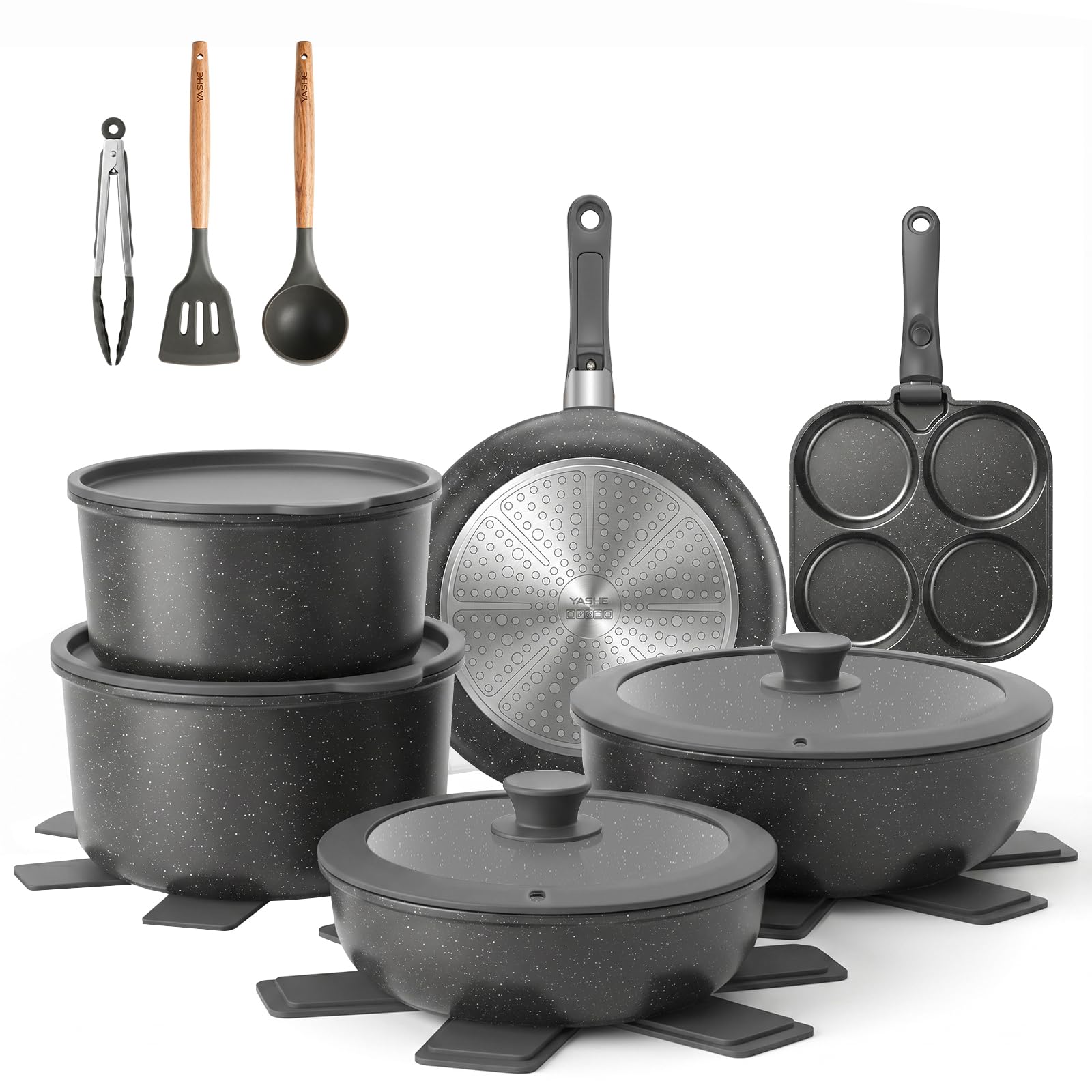 Yashe Kochgeschirr-set Bzd-dc02gg, 20-teilig, Abnehmbare Griffe, Grau