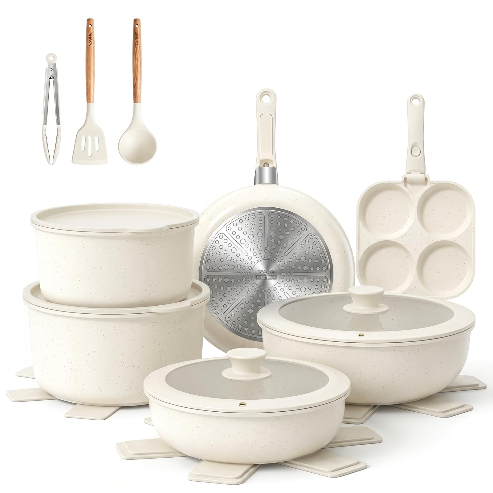 Yashe Kochgeschirr-set Bzd-dc02gw, 20-teilig, Abnehmbare Griffe, Weiß