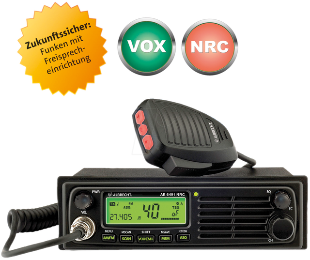 ALBRECHT AE6491N - CB-Mobilfunkgerät, VOX Freisprechfunktion, 12/24 Volt, CTCSS, 4