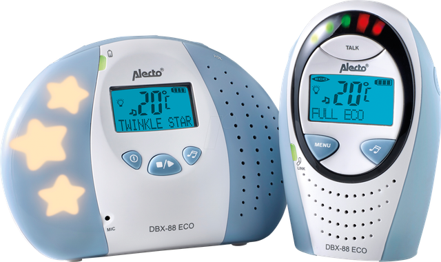 ALO DBX-88 ECO - DECT Babyphone mit Full ECO-Modus und Display, weiß / blau