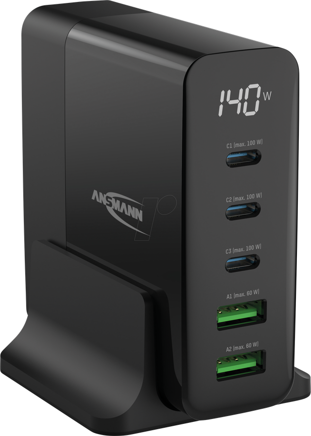 ANS 1001-0149 - Desktop Charger DC5140PD, 140 W, 5-20 V, 5 A, 5 Ports, schwarz