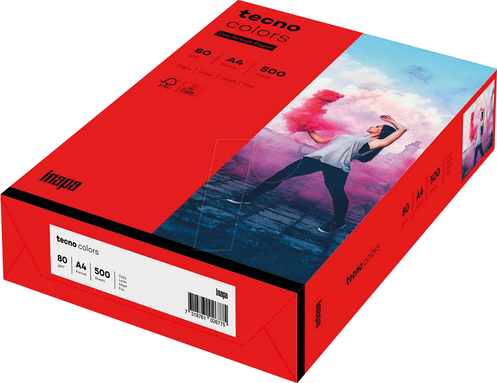 TECNO 88324408 - Papier intensivrot DIN A4 80 g/qm 500 Blatt