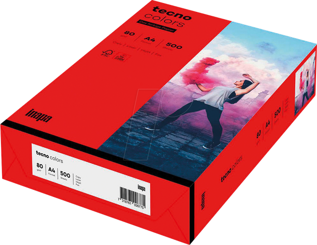 TECNO 88324408 - Papier intensivrot DIN A4 80 g/qm 500 Blatt