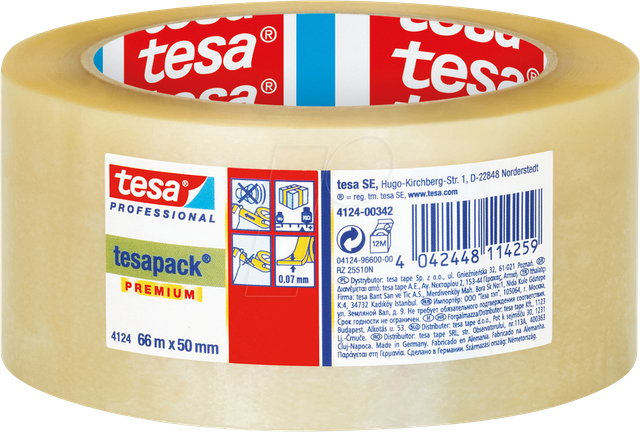TESA 04124-00342 - tesapack® Professional, PVC, 66 m x 50 mm, transparent