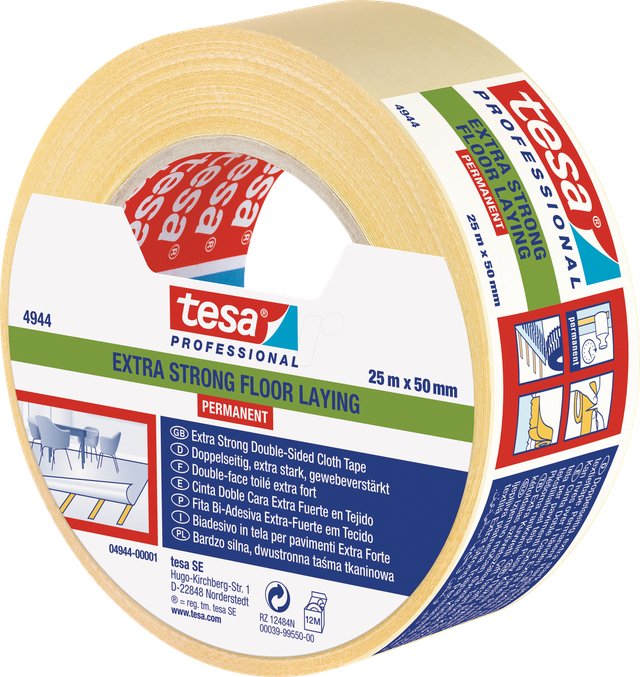 TESA 04944 - tesafix Verlegeband extra stark, permanent, 25m x 50mm