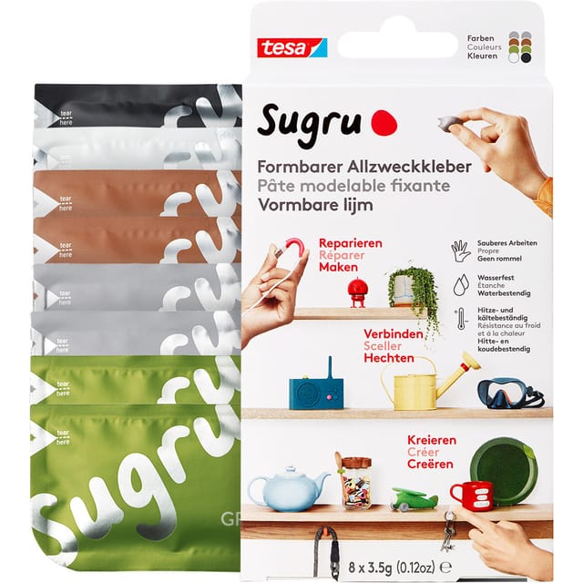 TESA 41285 - Sugru Formbarer Allzweckkleber - 8er-Pack, Schwarz, Weiß, Grün,