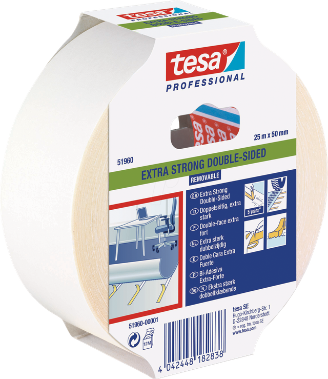 TESA 51960 - tesafix Profi-Verlegeband, ablösbar, 25m x 50mm