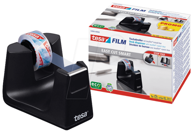 TESA 53903 - Tischabroller Easy Cut® Smart, bis 33 m x 19 mm, schwarz