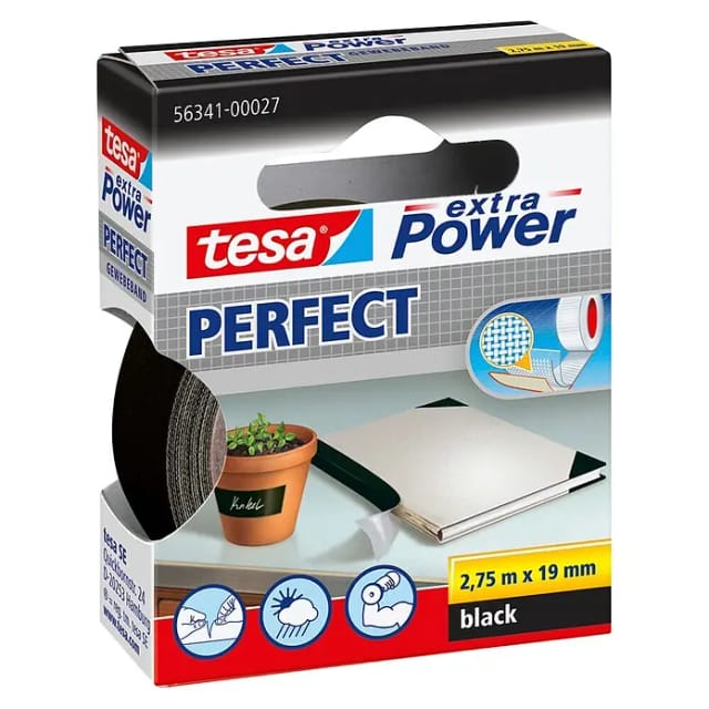 TESA 56341 SW - Gewebeband tesa extra Power® Perfect, 2,75 m x 19 mm, schwarz