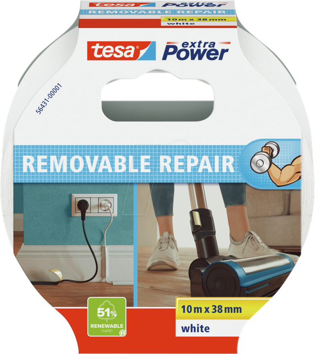 TESA 56431-01 - Gewebeband tesa extra Power® Eco Repair, 10 m x 38 mm, weiß