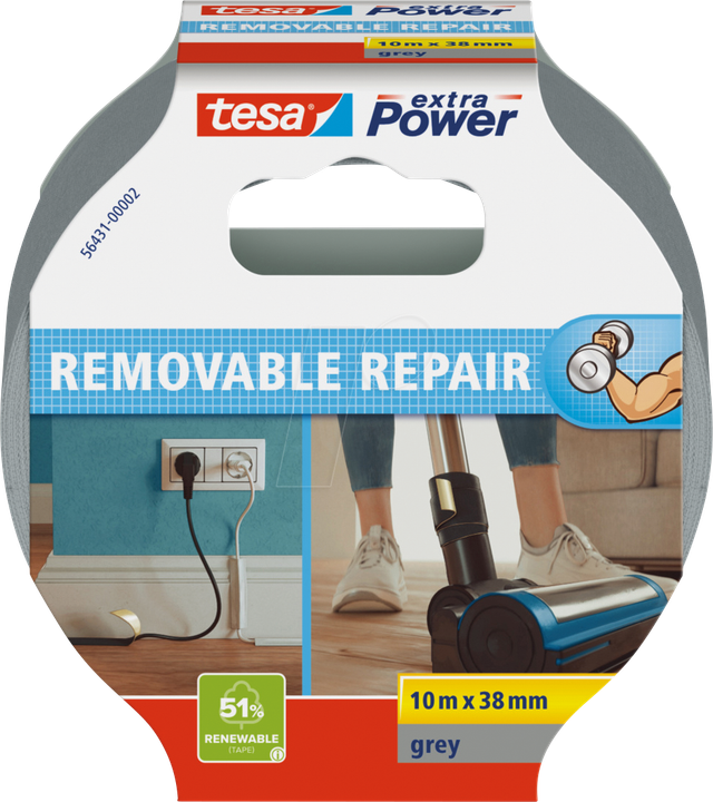 TESA 56431-02 - Gewebeband tesa extra Power® Eco Repair, 10 m x 38 mm, grau