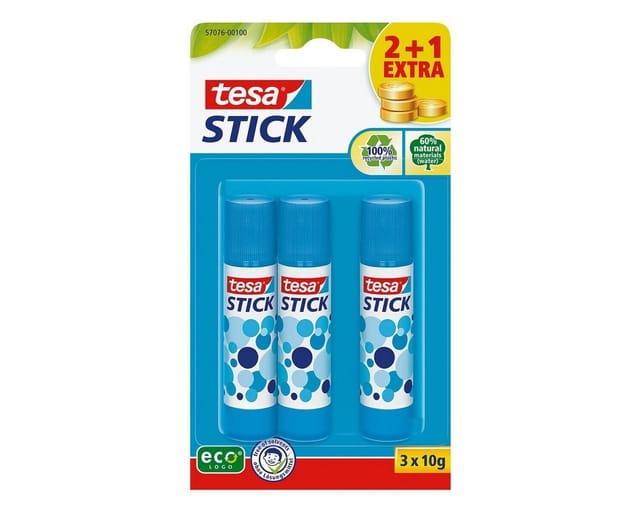 TESA 57076BL - 2+1 tesa® Stick ecoLogo 10g, blau