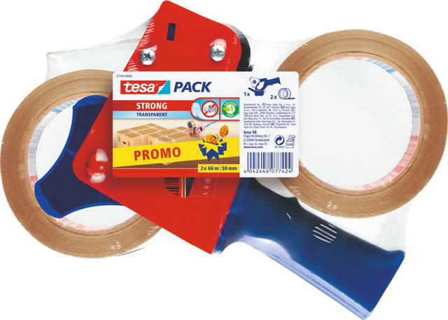 TESA 57195 - tesapack® Abroller + 2 Rollen, 66 m x 50 mm, transparent