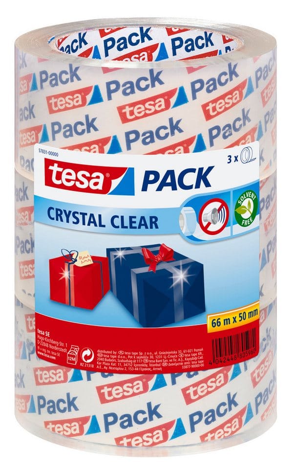 TESA 57831 - tesapack® Paketband, kristall-klar, 66 m x 50 mm, 3 Rollen