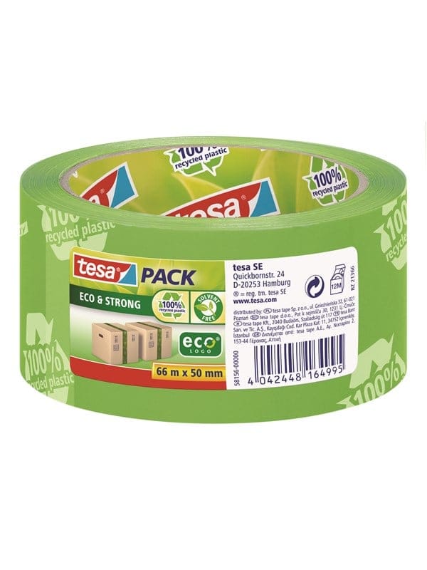 TESA 58156 - tesapack® STRONG RECYCLED, 66 m x 50 mm , grün bedruckt