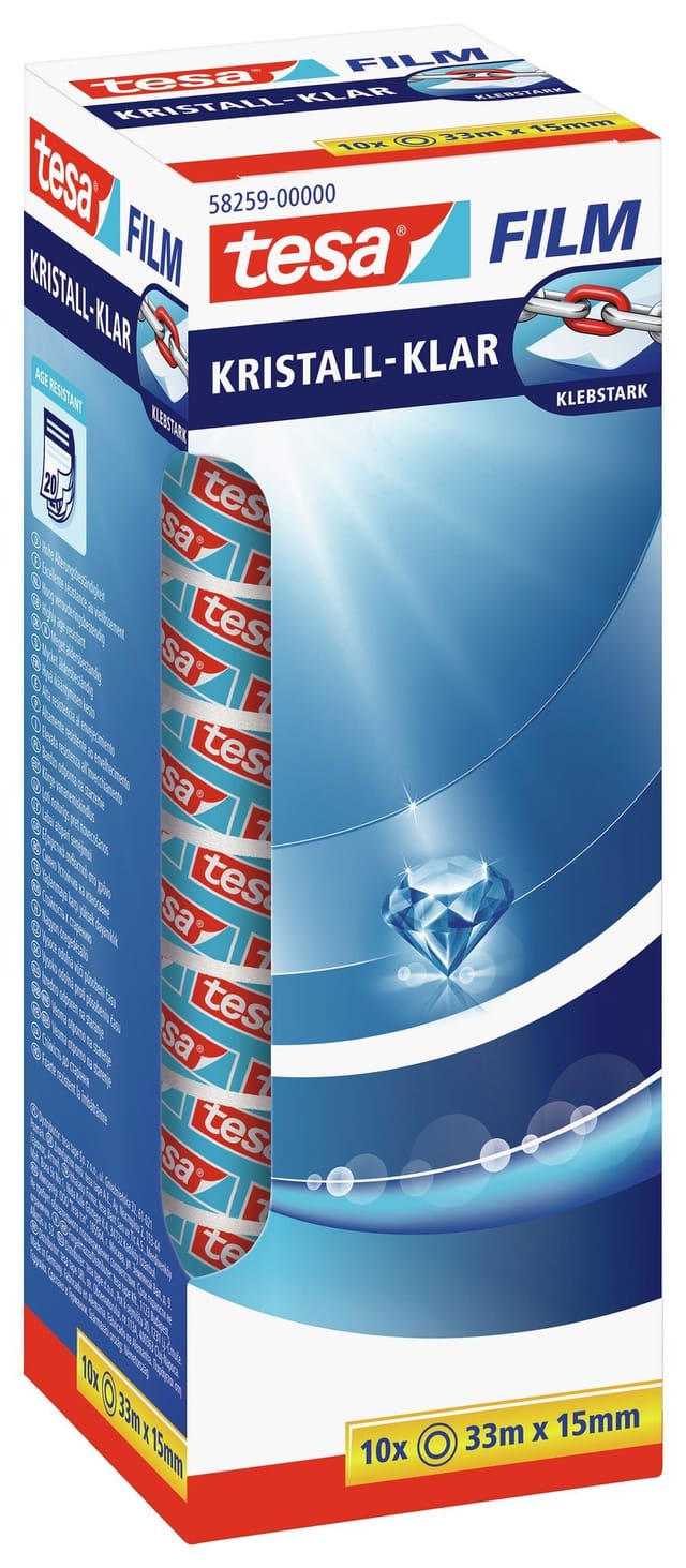 TESA 58259 - tesafilm® kristall-klar, 33 m x 15 mm, 10 Rollen