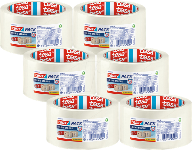 TESA 58640 - tesapack® Solid & Strong, 66 m x 50 mm, 6 Rollen, tranparent