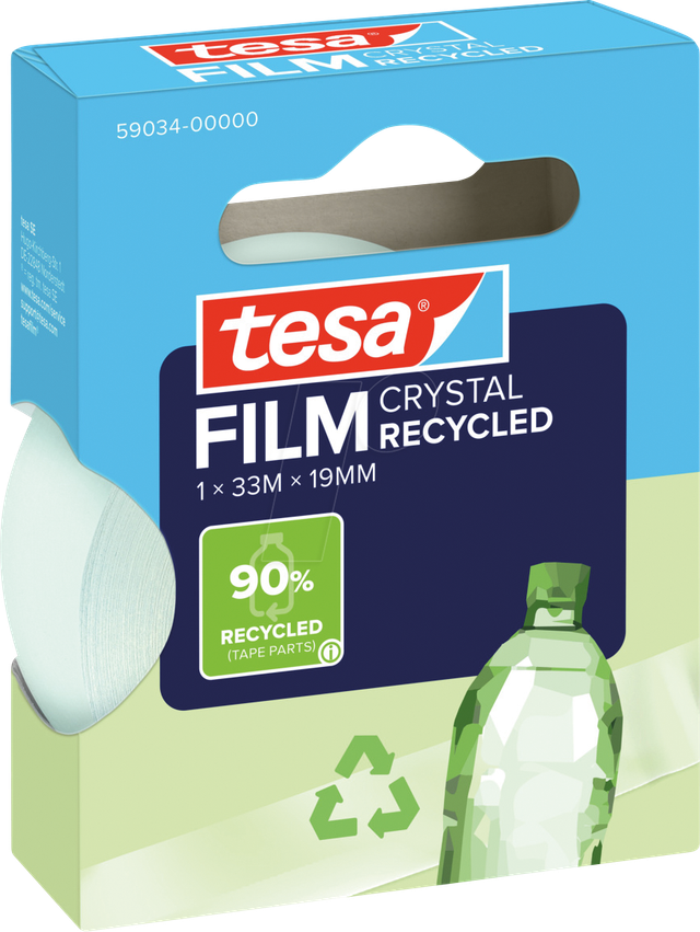 TESA 59034 - tesafilm® CRYSTAL RECYCLED, 33 m x 19 mm, 1 Rollen