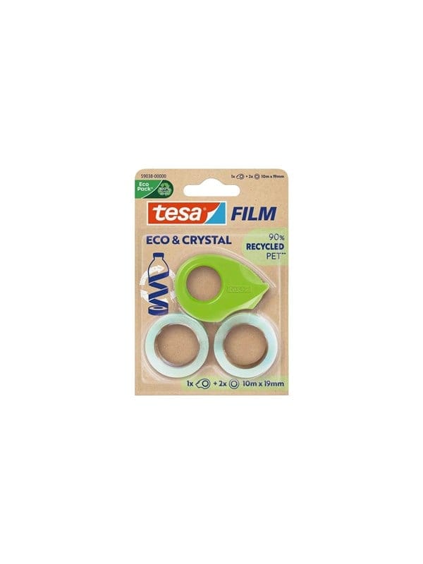 TESA 59038 - tesafilm® Mini Abroller, CRYSTAL RECYCLED, + 2x Rollen