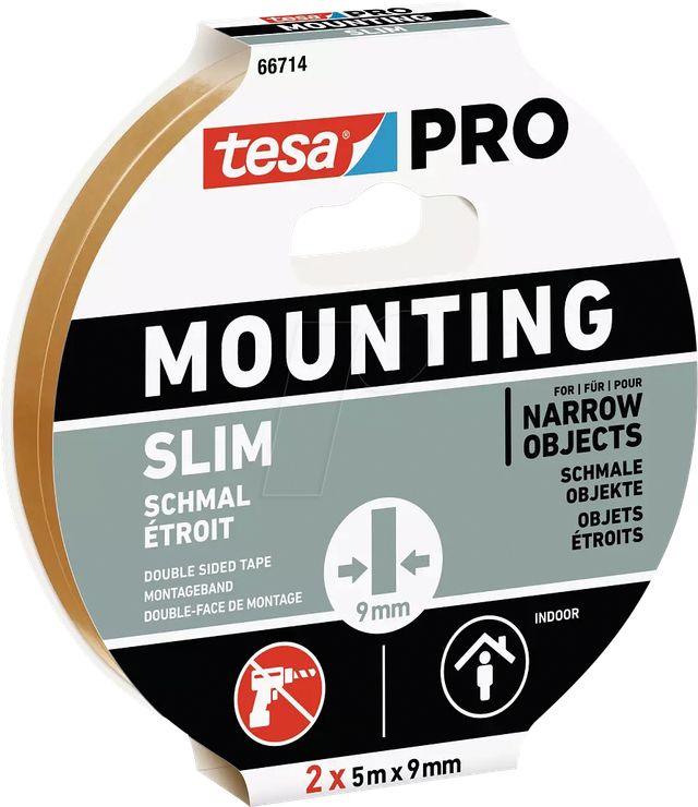 TESA 66714 - Montageband tesa PRO Schmal, 5 m x 9 mm, weiß, 2er Set