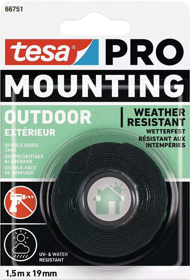 TESA 66751-0 - Montageband tesa PRO Outdoor, 1,5 m x 19 mm, transparent