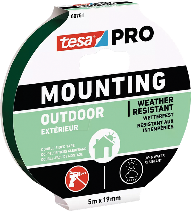 TESA 66751-1 - Montageband tesa PRO Outdoor, 5 m x 19 mm, transparent