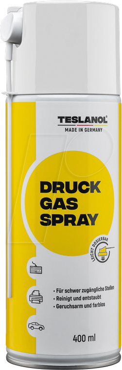 TESLANOL 26003 - Druckluft Spray, Druckgas mit 400 ml und Spühröhrchen