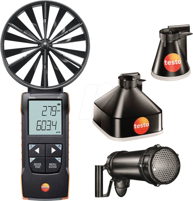 TESTO 0563 2417 - Flügelrad-Anemometer testo 417 Set 2, Messtrichtern + Gleichrich