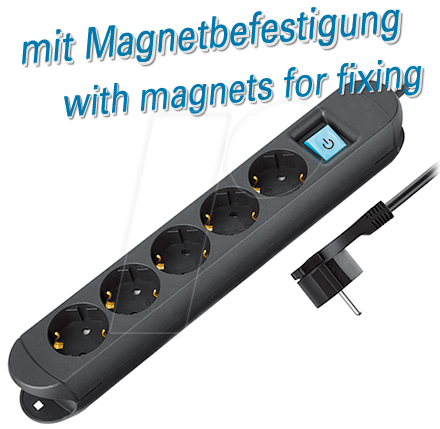TM NV 57-1,5 L - Steckdosenleiste, 5-fach, 1,5 m, mit Schalter, flacher Stecker,