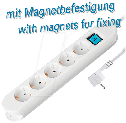 TM NV 57-1,5 WL - Steckdosenleiste, 5-fach, 1,5 m, mit Schalter, flacher Stecker,