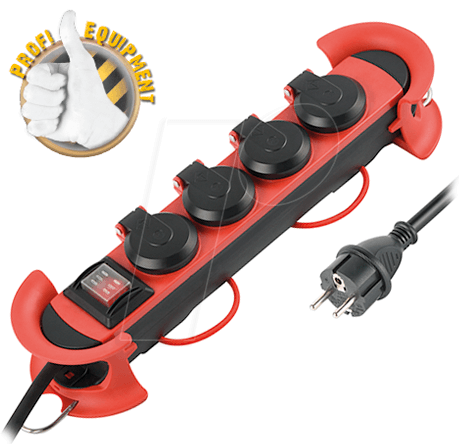 TM NV 61-3 L - Steckdosenleiste, 4-fach, 3,0 m, mit Schalter, IP44, schwarz