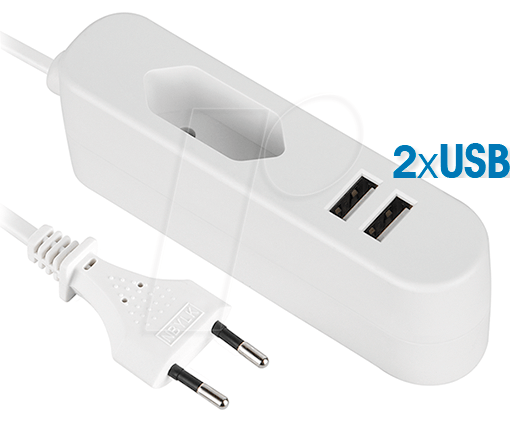 TM NVU 3 L - Verlängerung Eurostecker/-kupplung, 1,4 m, 2 x USB Lader