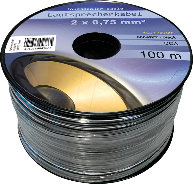 TME KLC1-100SRL - Lautsprecherkabel CCA-Leiter, 2x0,75mm², schwarz, 100m-Spule