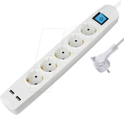 TME NV58-1,5WL - Steckdosenleiste, 5-fach, 2x USB, weiss, 1,5 m