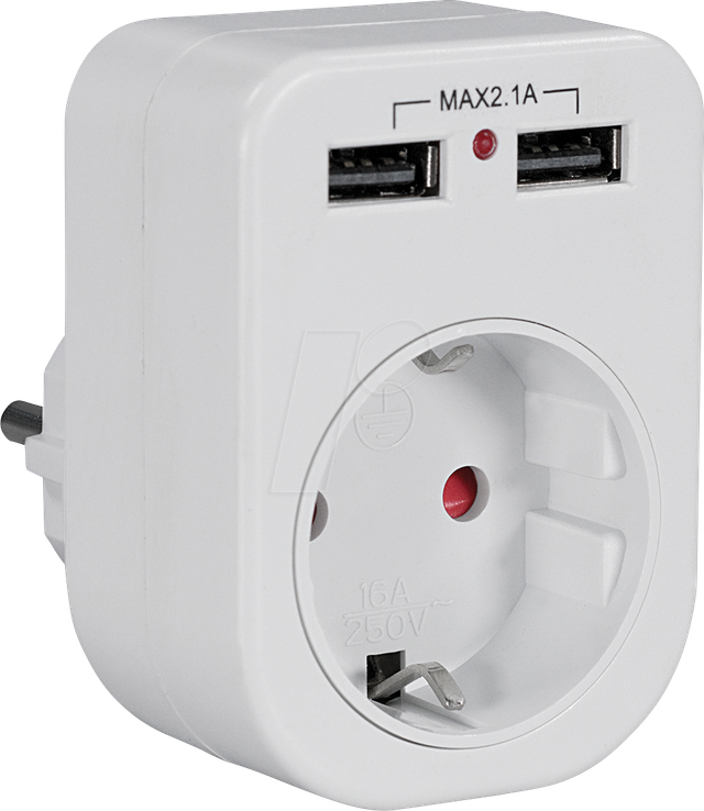TME NV80L - Steckdosenadapter, 1-fach, 2x USB, weiss