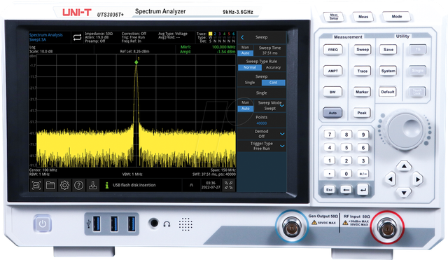 UTS 3036T+ - Spektrumanalysator, UTS3036T+, 9 kHz bis 3,6 GHz, TG-Funktion