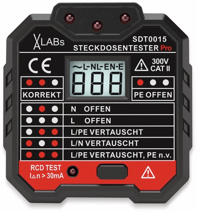 VAL SDT0015 - Steckdosentester mit RCD-Prüfung und LCD