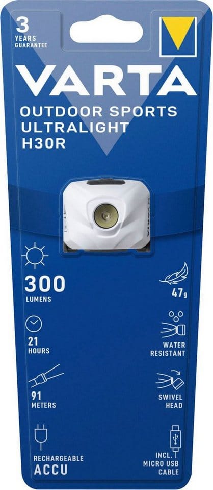 VAR H30 WHITE - LED-Stirnleuchte, IPX4, Akku, weiß
