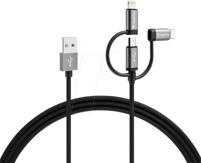 VARTA 57937 - 3in1 Ladekabel Micro B/ Typ C/ Lightning 2,0m